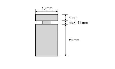 Abstandshalter 13 x 20 mm, B 8 mm,  Aluminium, Silber Matt (4 Stück)