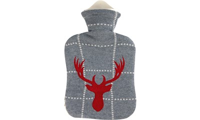 Wärmflasche aus Naturkautschuk mit Strickbezug 2l Rentier