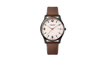 CITY ACTIVE Ø43, black case, cream dial, brown silicone - W