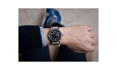 ATTITUDE Ø42, SST case, black dial, light brown nylon - W