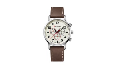 ATTITUDE CHRONO Ø44 Off-White dial, Brwn leather - Wenger