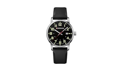 AVENUE Ø42 Black dial, Black silicone strap - Wenger