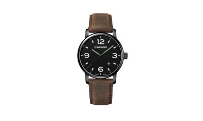 URBAN METROPOLITAN Ø42 Blk PVD, Blk dial, Brown leather - Wenger
