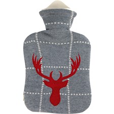 Wärmflasche aus Naturkautschuk mit Strickbezug 2l Rentier